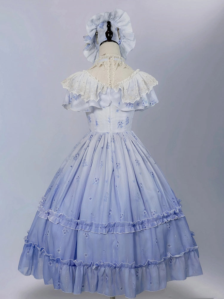 Hals Blau Stiefmütterchen Print Lolita Kleid Elegant Edward