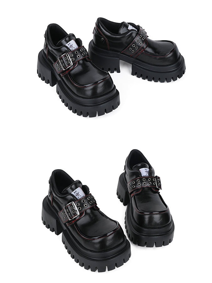 Buckle Bold Heels Rock Punk with Accents Chunky Sole - Platform