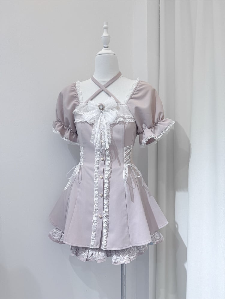 Kleider-Shorts-Set: Knöpfe, Herz-Coord + Sweet Kei Jirai mit hellrosa geformtem Neckholder