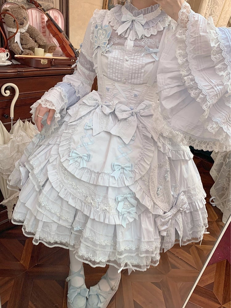 Dress Bust Hem Ruffle Sweet Accents Bow Lolita Layered with Blue Under