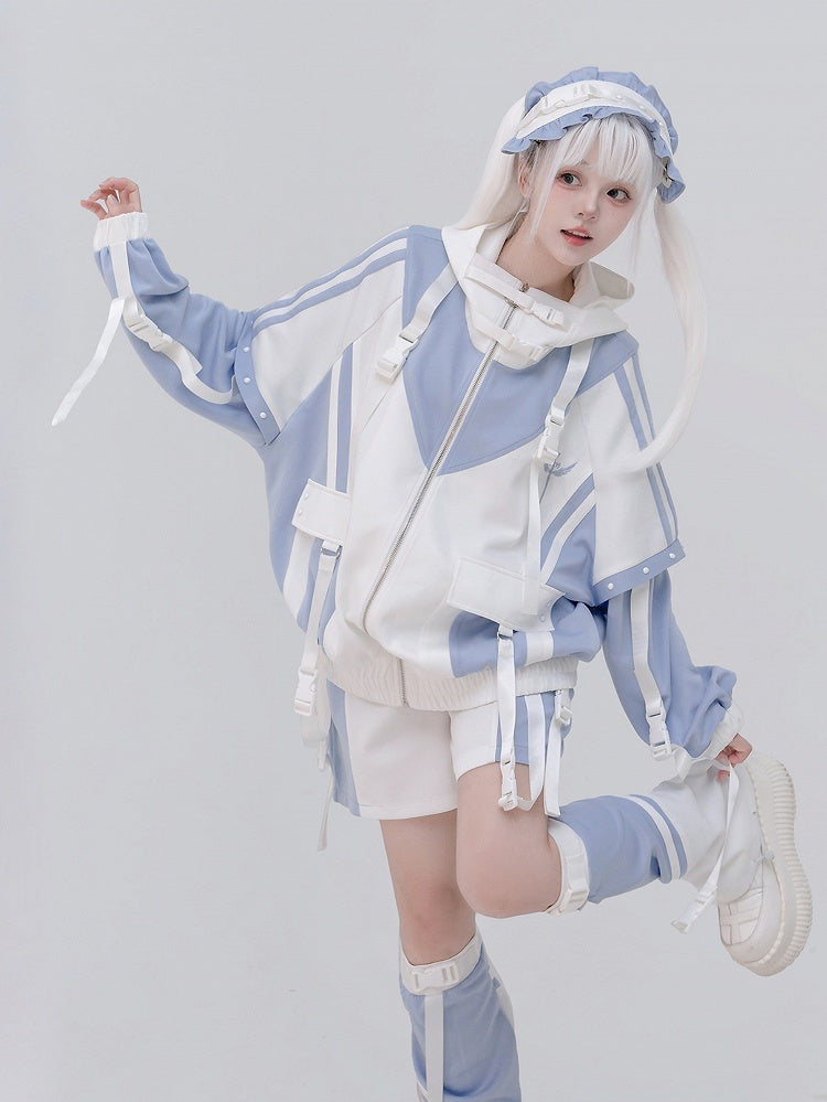 Colorblock Light White Tenshi Kaiwai Inspired and Techwear Jacket: Blue