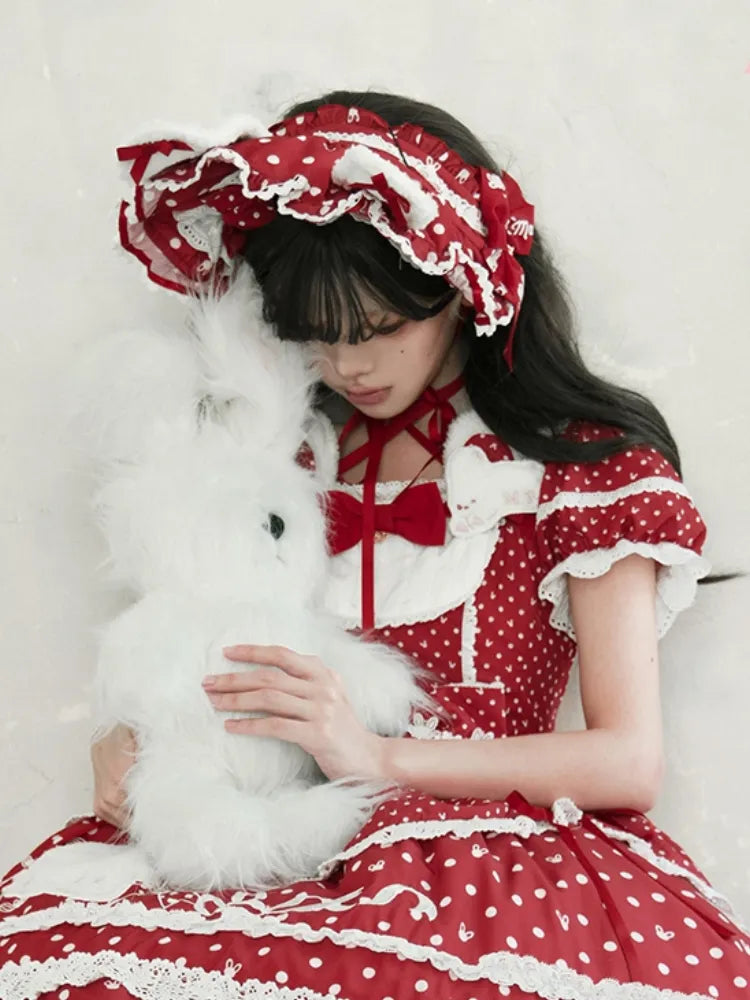 Pattern Ears Blue Pink Bonnet Polka-dot Black / Red Bunny