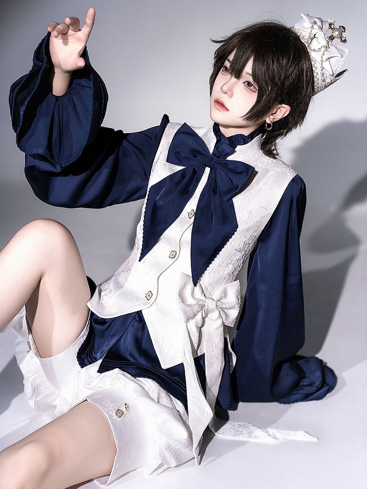 White Prince Lolita Collar Waistcoat Ouji Jacquard Banded