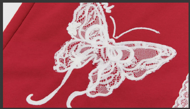 Schwarz/Rote Spitze Schmetterlinge Gerade Bein Schnitt Hose Spitze Trim