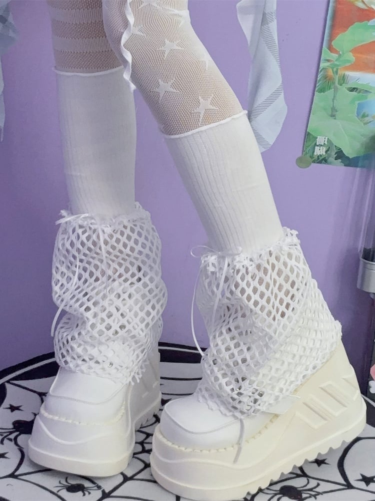Hollow-out Warmers Y2K Details Design Black/White Bowknot Leg