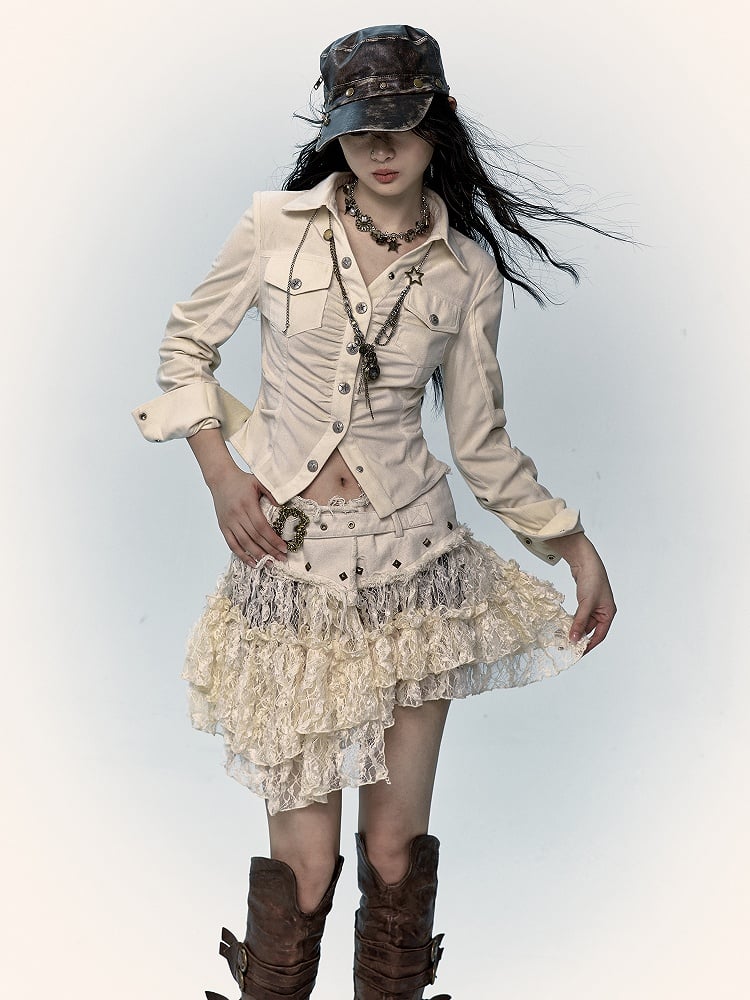 Chemise courte froncée abricot