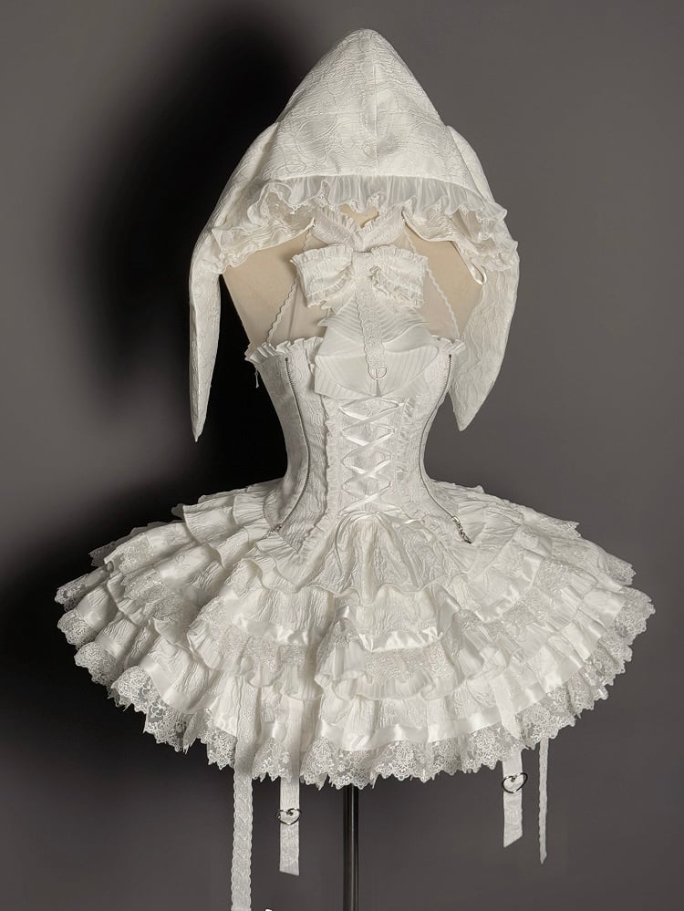 Set Halter Lolita Neck Sleeveless Gothic Skirt Tiered Full + Shiro White Top