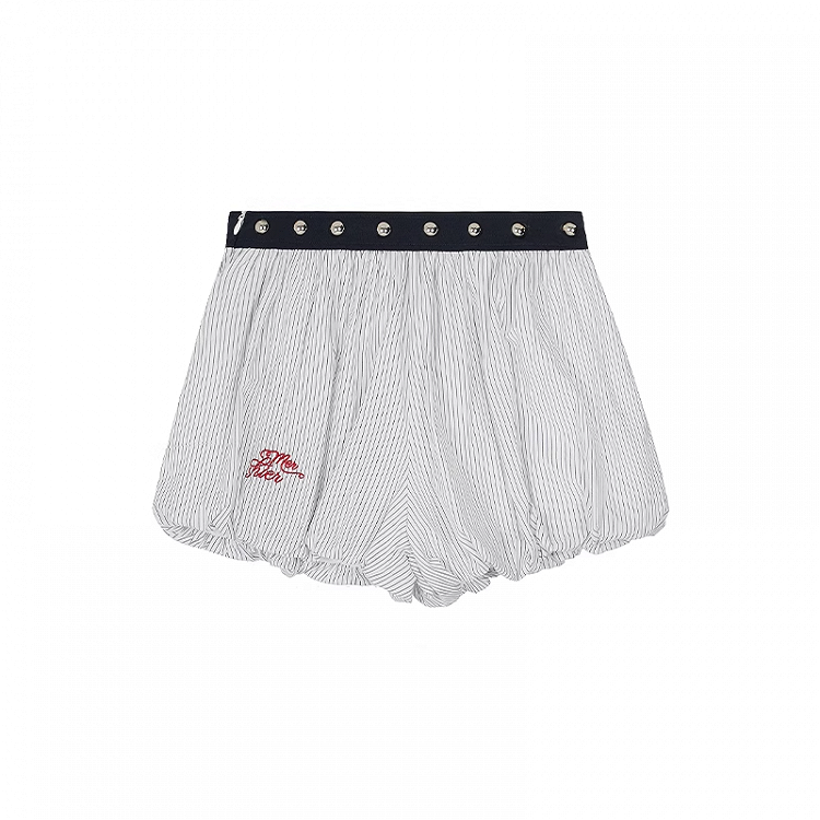 Embroidery Mini Bubble Skirt Pattern White Striped Letter