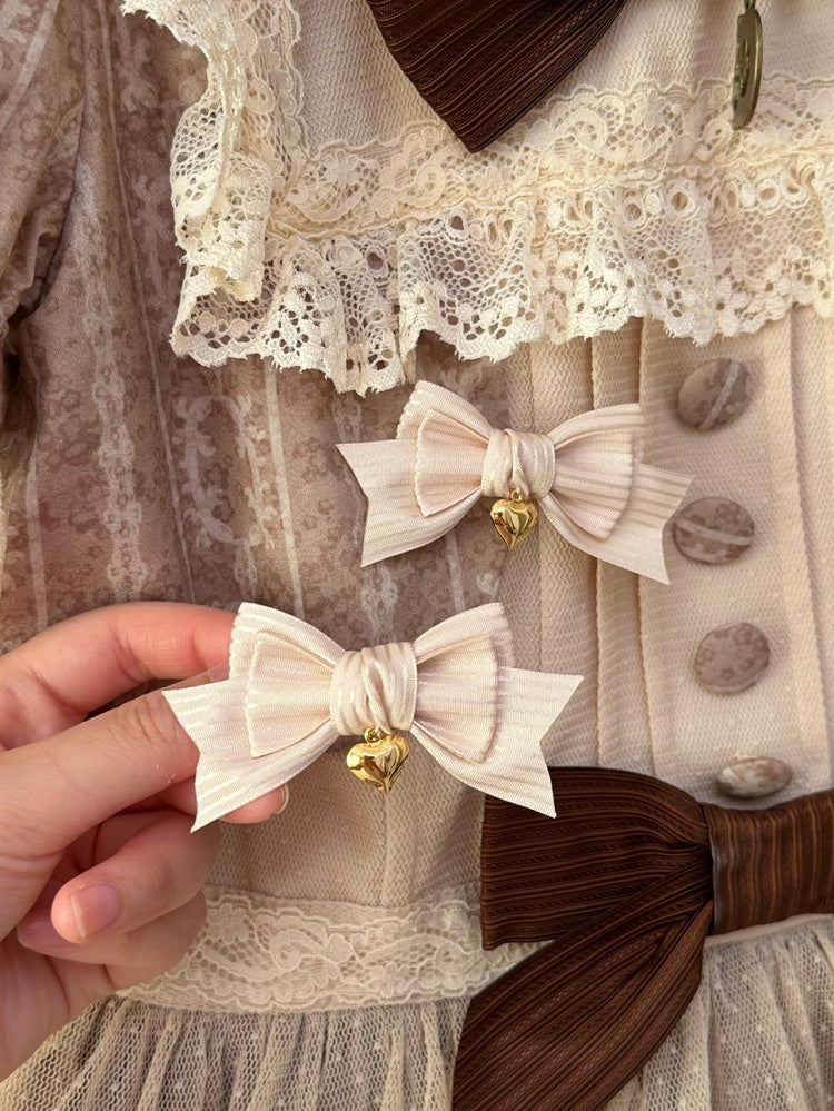 Heart Beige Hairclip Bowknot Charm