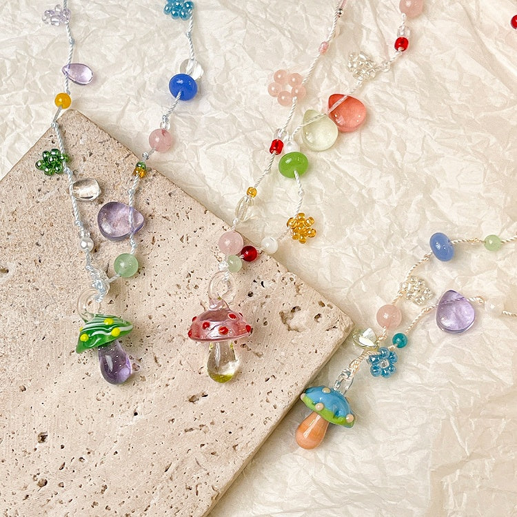 Y2K Blue/Red/Purple Cute Necklace Mushroom Beaded