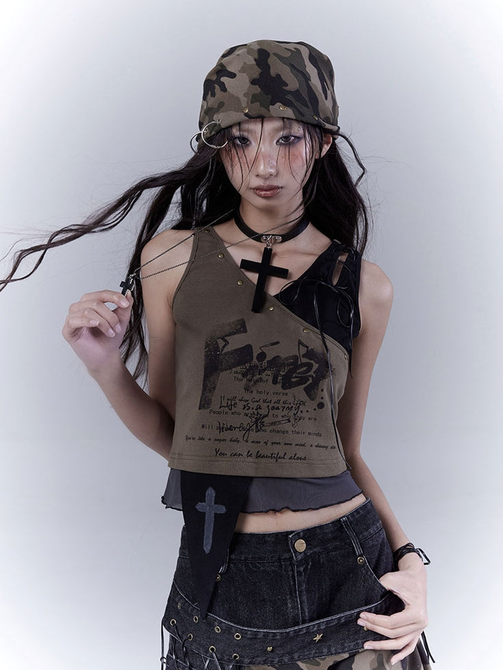 Punk Distressed Studded Triangle Camouflage Wasteland Scarf