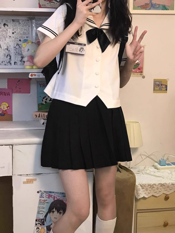 Rock 42CM Schwarz Länge Uniform Plissee JK