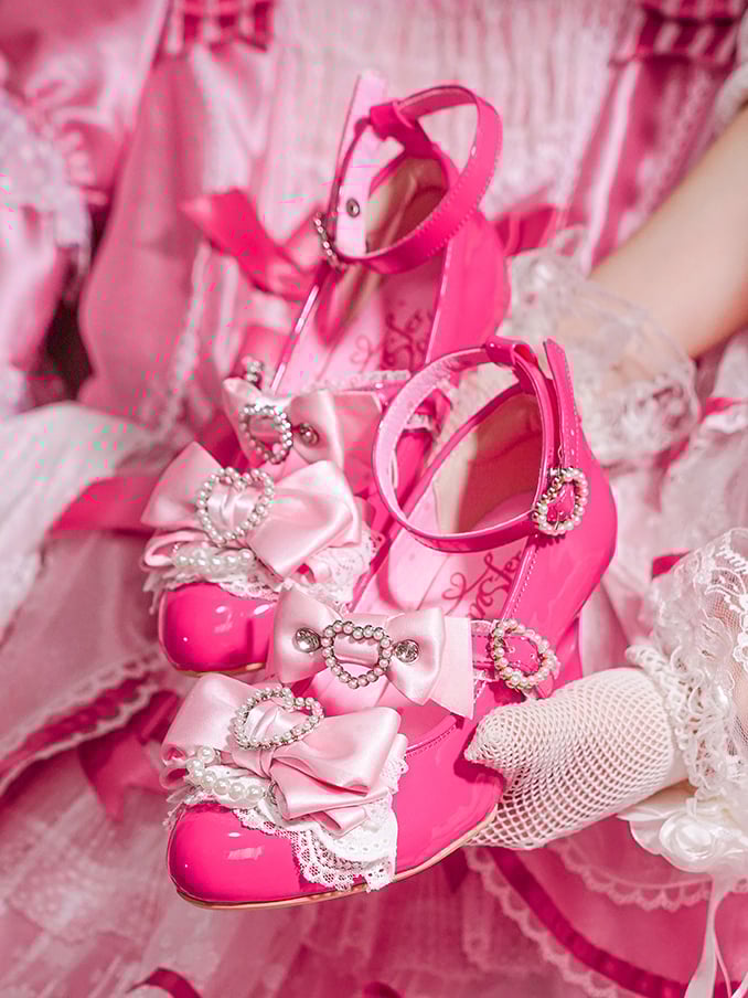 Heart Janes Cut-out Jirai Schuhe Gyaru Pink Kei Fashion Mary Wedge Heels Barbie