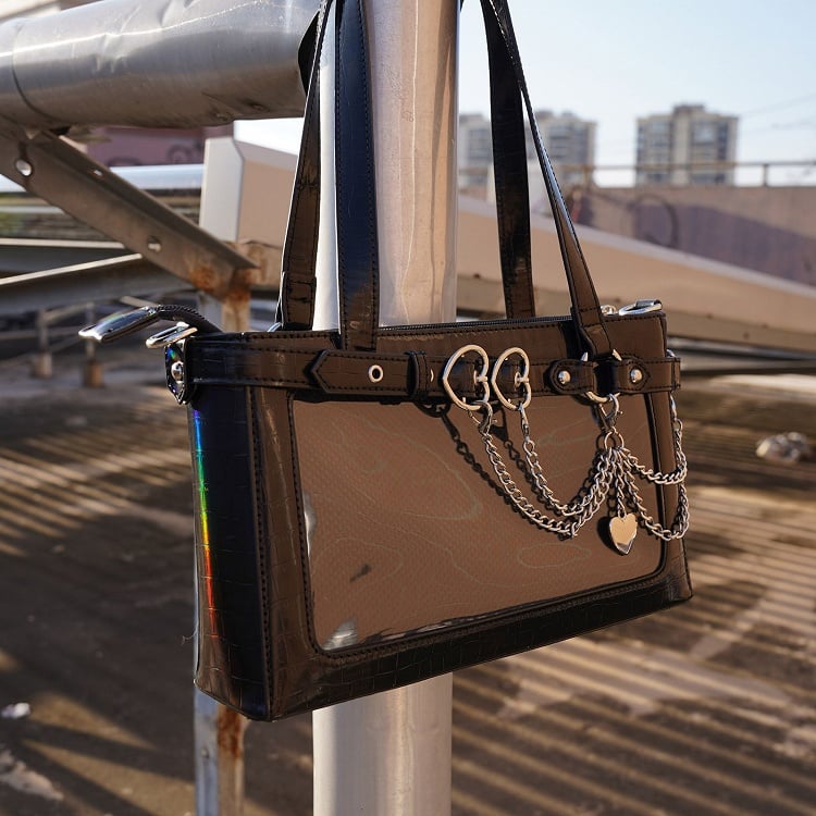 Bag Black Chains Shoulder Detachable Ita
