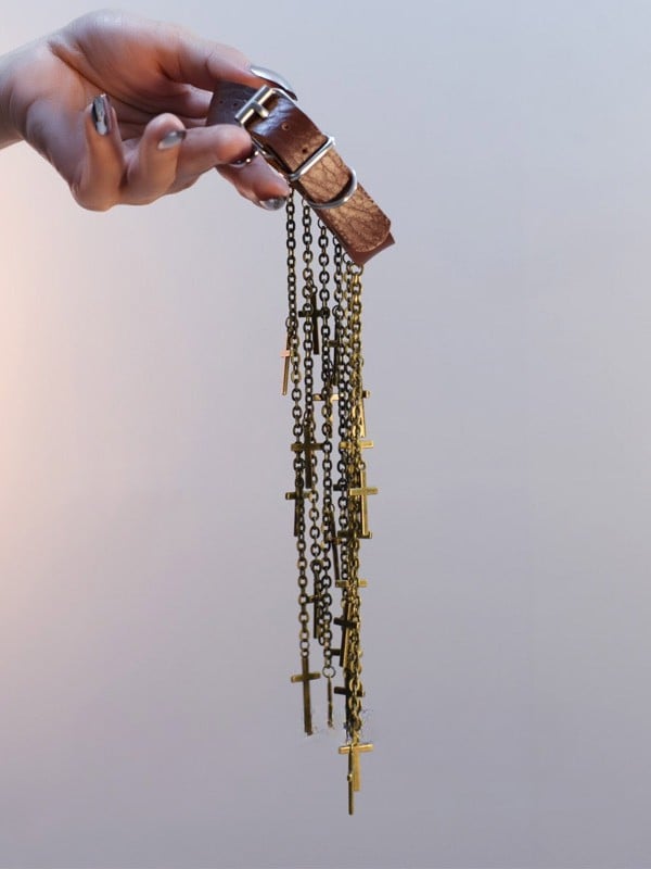 Cuff Tassel Cyberpunk Black/Silver/Brown Design Charm Arm Cross