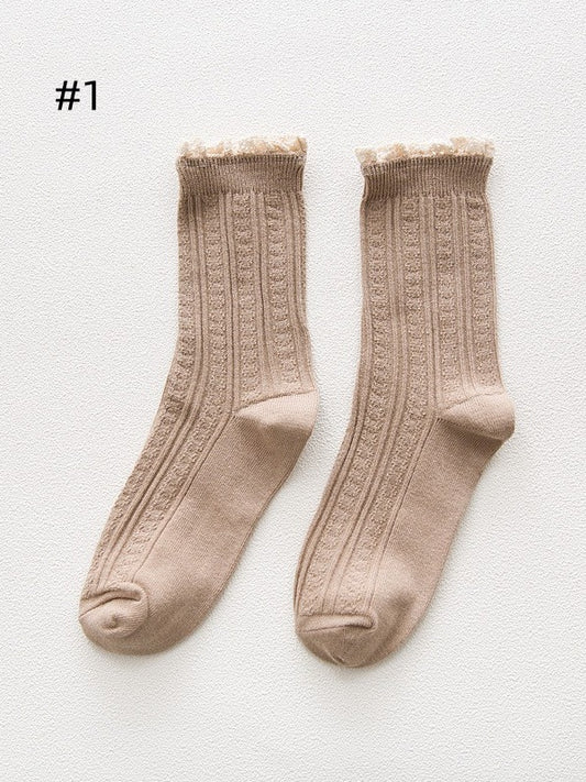 7 Options Sweet Ruffled Cuff Calf Socks