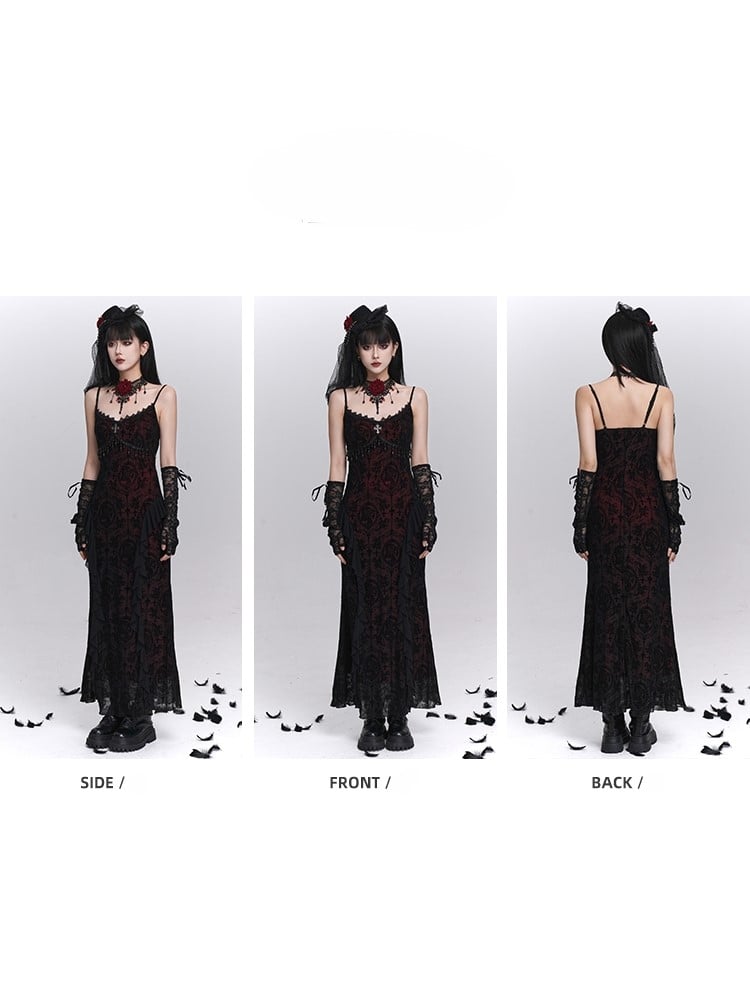Kleid Cross Halloween Slip Schwarz mit Fransen Stickerei Meerjungfrau Detail Gothic