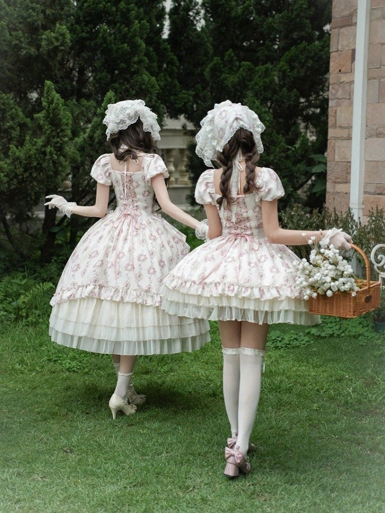 Lolita Elastic Version Set Full Classic Long Rosette Neckline Print Square OP