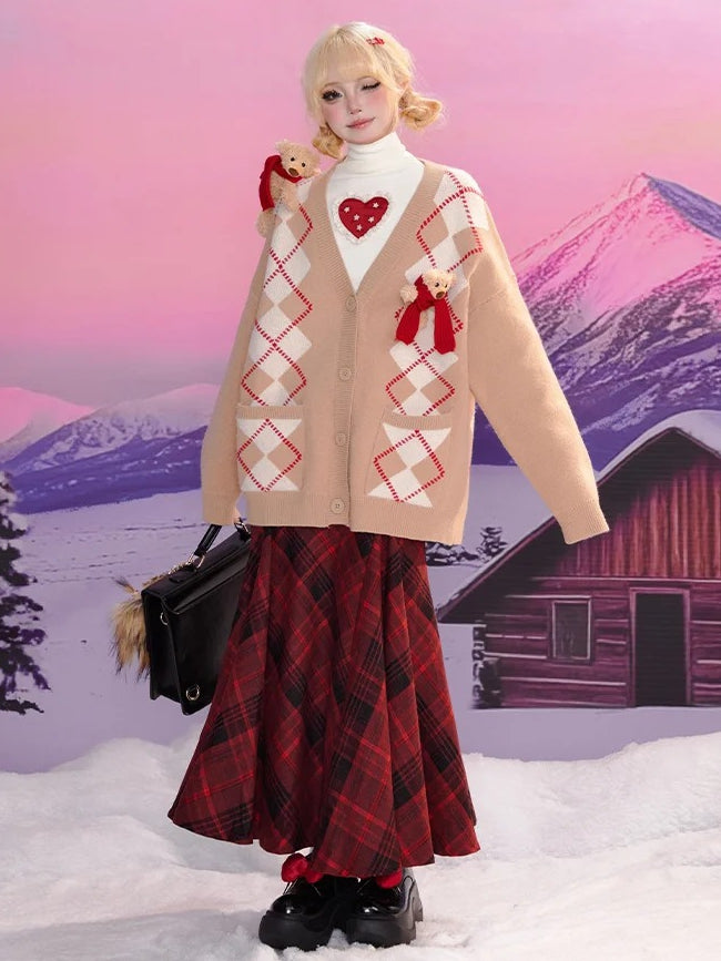 High Skirt and Plaid Waist Black Mermaid Red