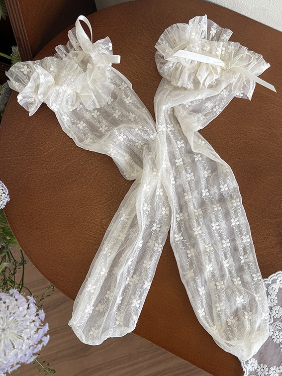 Trim Lace Under-Knee Floral White/Beige/Black Lolita Stockings