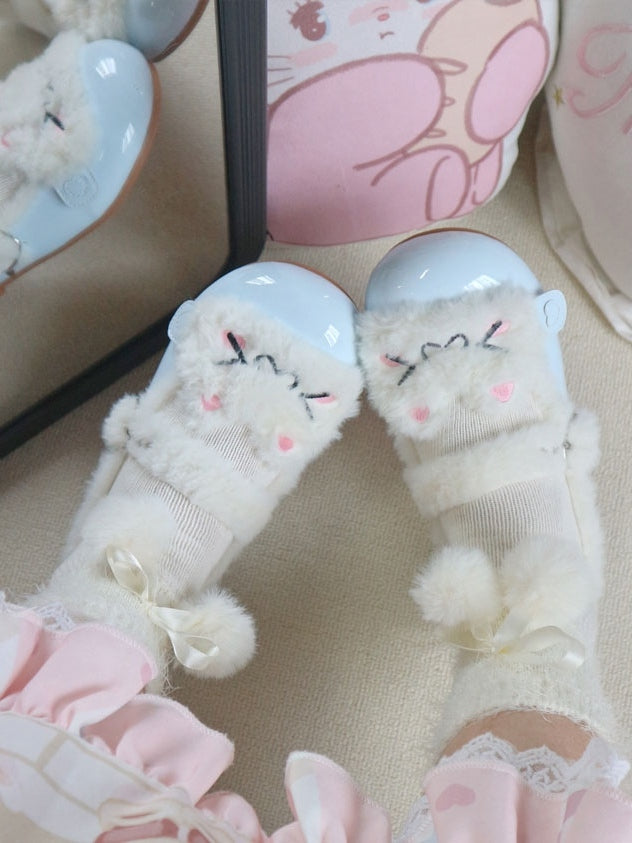 Blaue flache Sweet Kitty Fleece-gefütterte Babyschuhe mit Plüsch