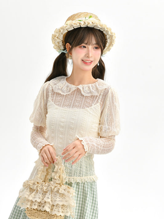 Beige Ruffled Trim Top