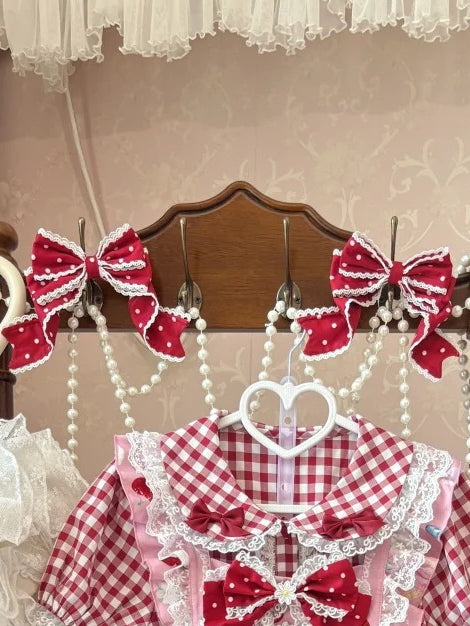 Sweet Lolita Wine Red Polka-dot Bow Hairclips Pattern