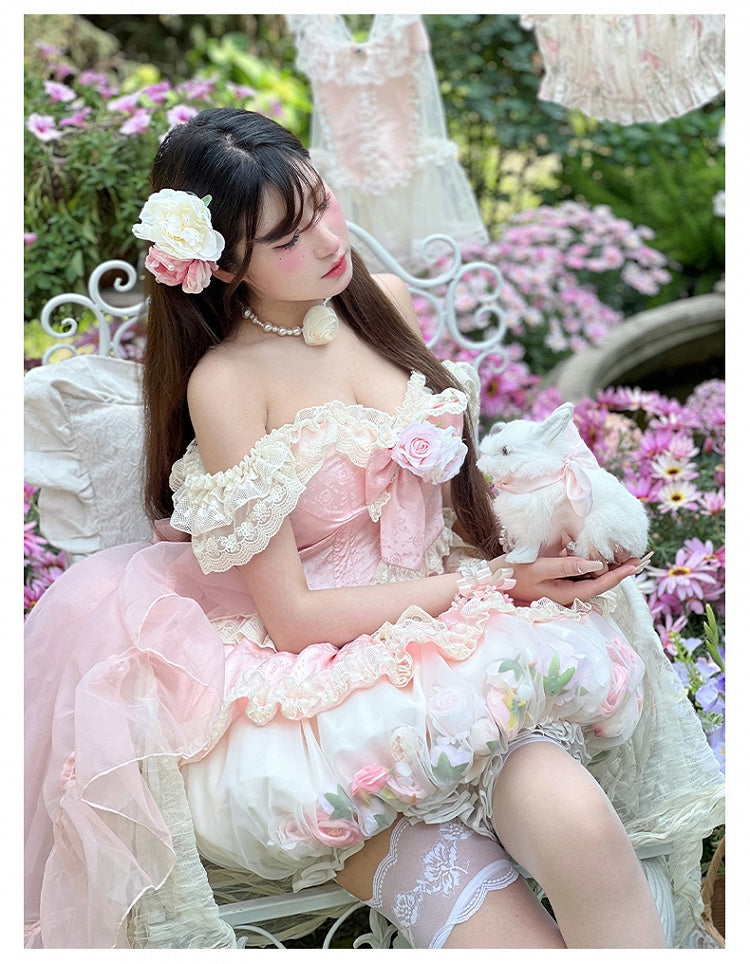 Kei Pink Fairy Bubble Corset Dress Floral Decorations Bodice