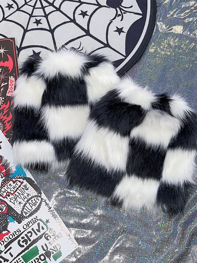Y2K 25CM Checked Pattern Shaggy Leg Warmers