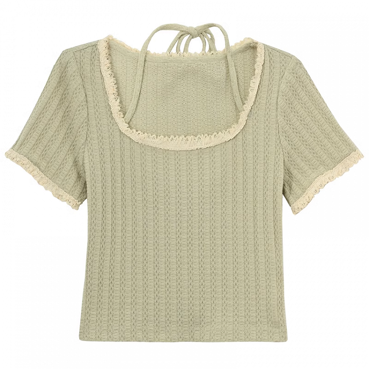Hellgrüner Mori Neck Lace Kei Rundhalsausschnitt T-Shirt Neckholder