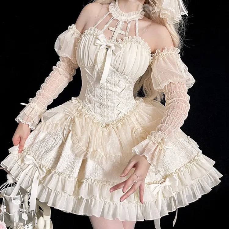 Cross Belle Ivory Halter Neck Corset Dress Balletcore Princess Lolita JSK