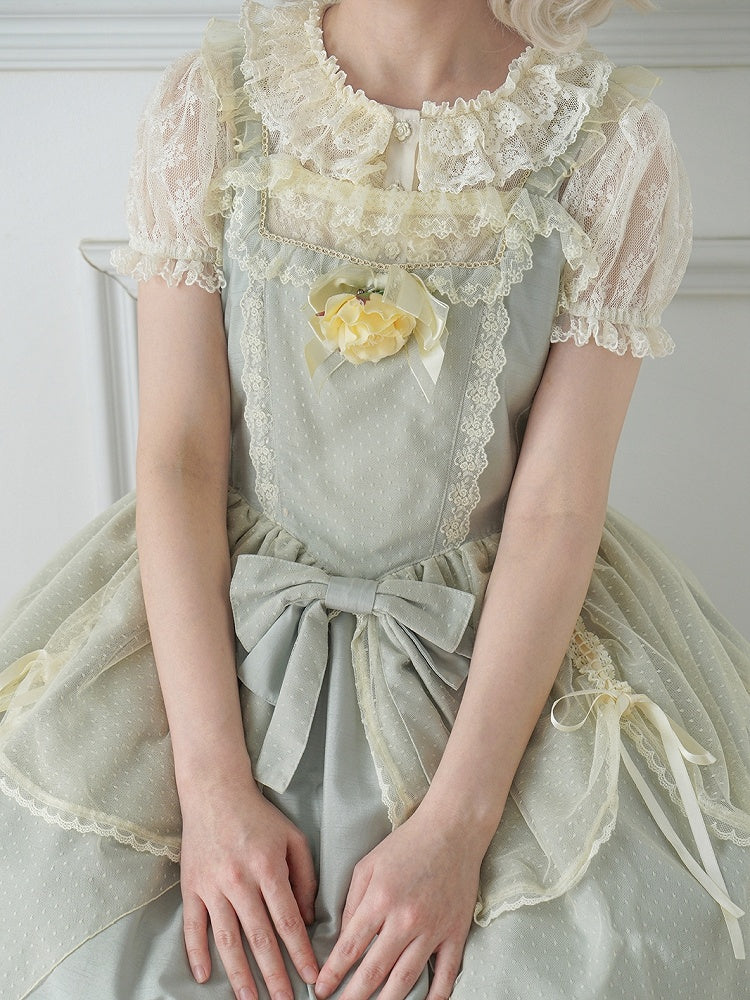 Tüll Lolita Bluse mit doppelten kurzen Lagenärmeln und Kragen in Aprikose