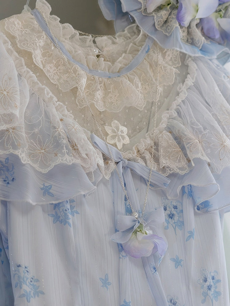 Necklace Pendant and Bow Flower Blue