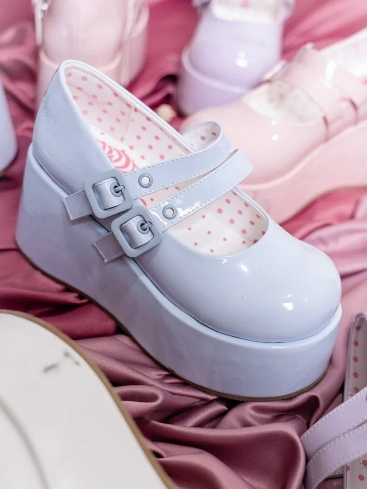 Riemchen Leichte Schuhe Plateau Blau mit Schnalle Sweet Dual