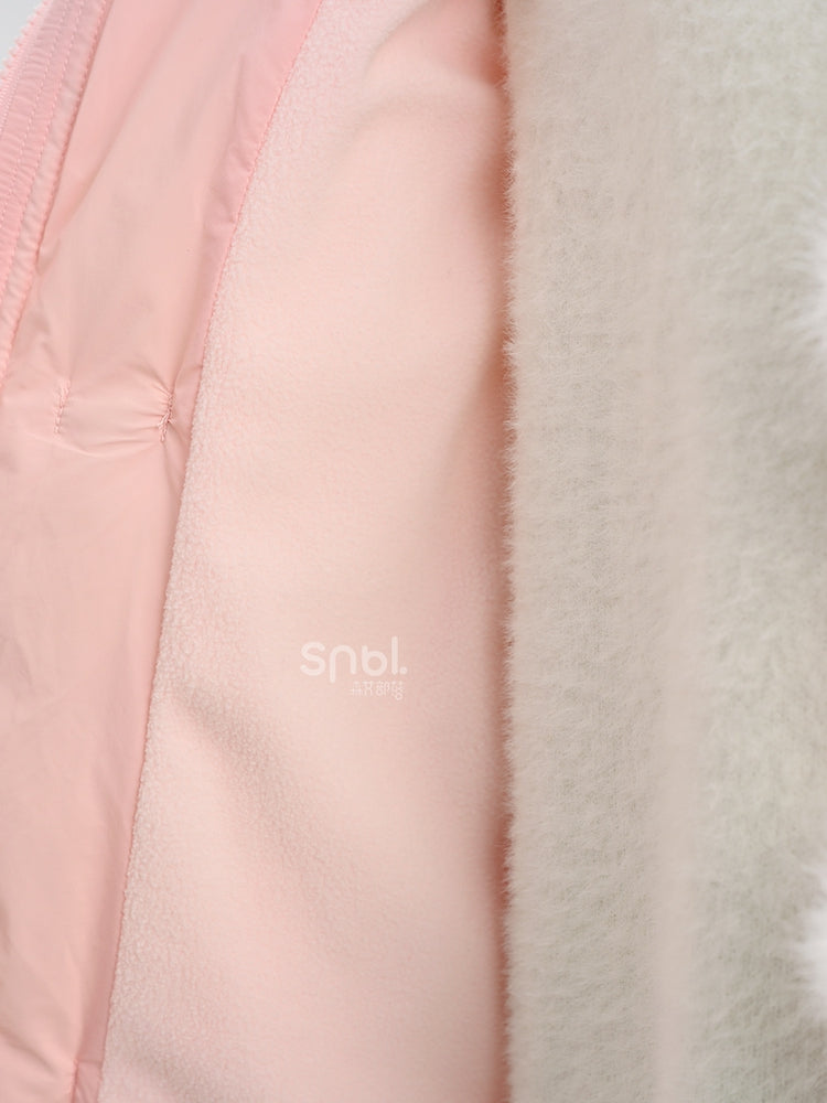 Pink Hooded Down Bowknot Horn Shaped Button Coat