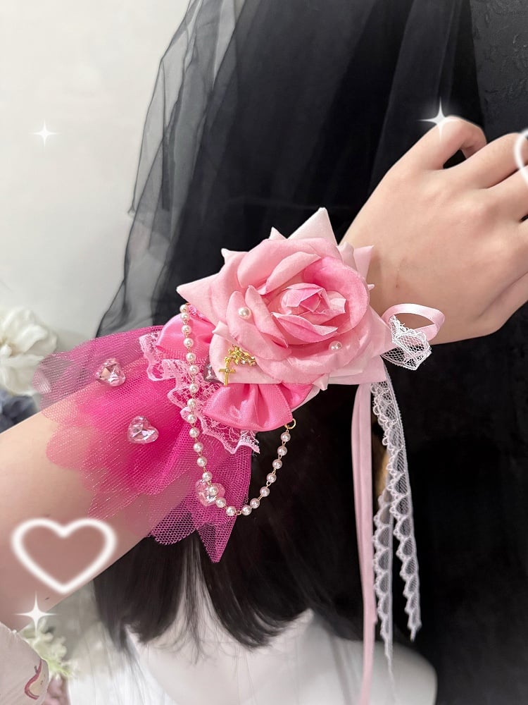 Charm Floral Pink Hairclip/Choker/Bracelet Beaded