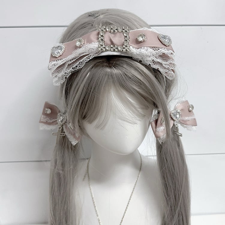 Jirai Kei Strass Orné De Dentelle Bowknot KC