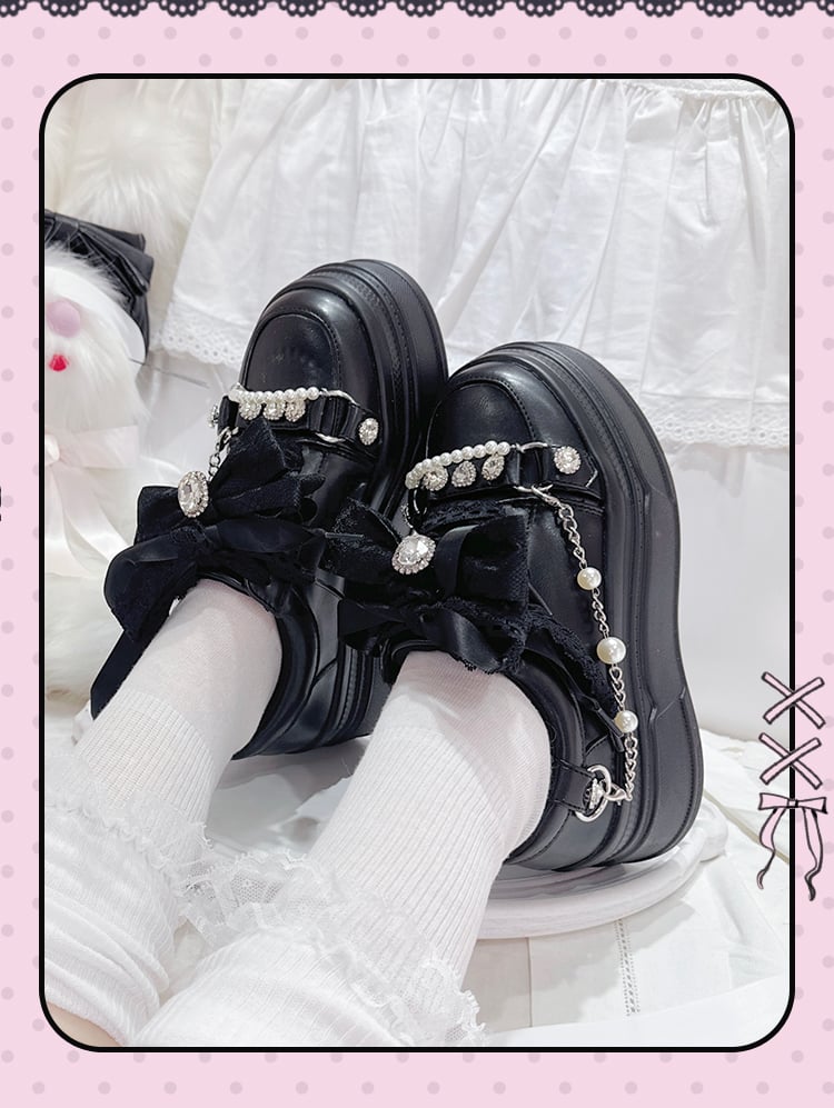 Top at Jirai Kei Black Bow Platform Sneakers with