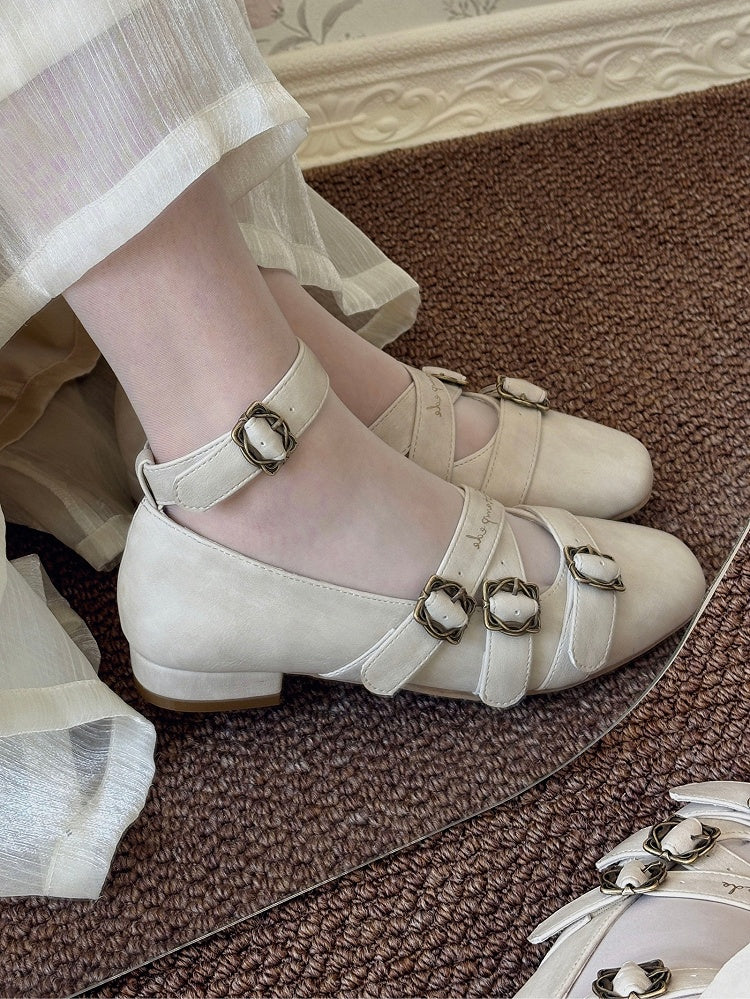 Schuhe - Zehenbereich Crisscross Elegantes Klassisches Design Quadratisch PU Beige Lolita