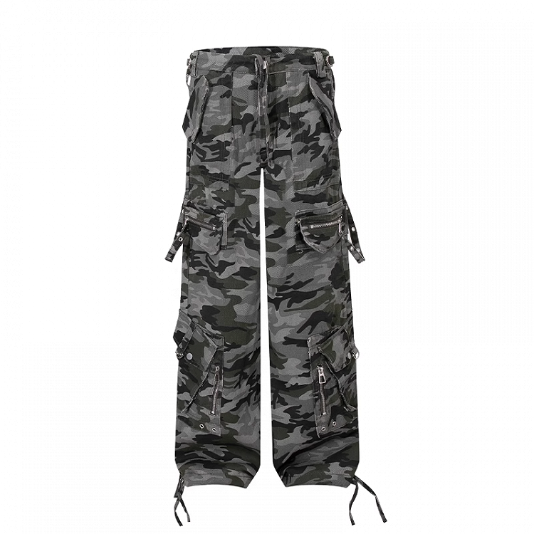 Wide-leg Cargo Pants Low Camouflage Waist Vintage