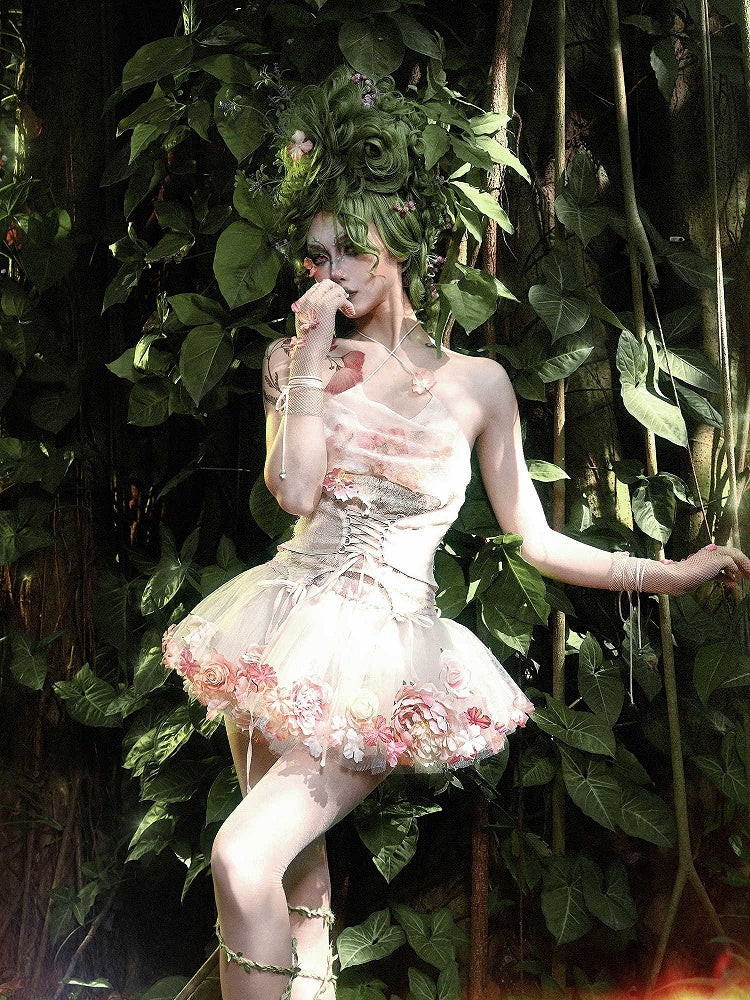 Halter Neckline Cowl Fairy Self-tie Top Floral Neck