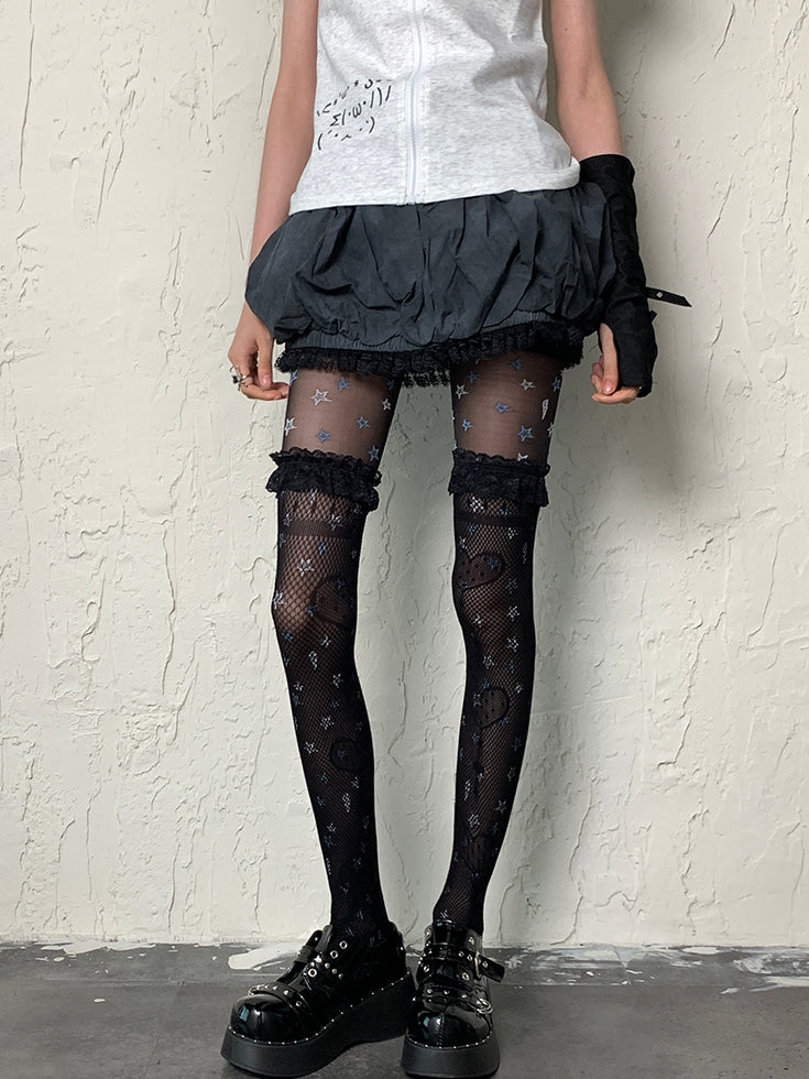 Lightning Tights Star Pattern Black Punk And