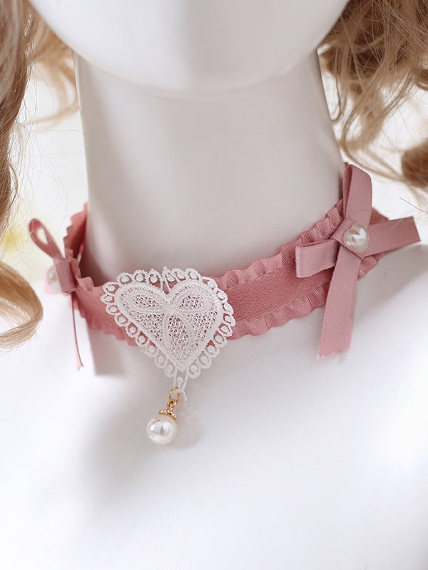 Und Perle süße rosa Lolita mit Halsband weißes Herz Spitze Bowknot Charme