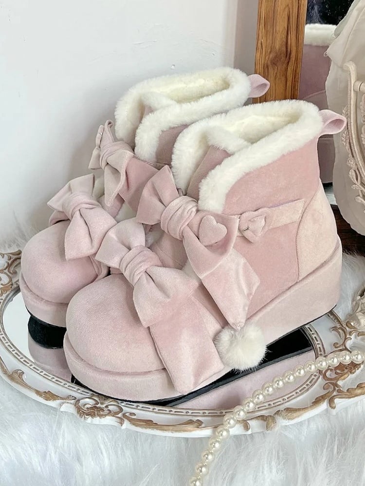 - Lolita Süße Plateaustiefel Pompon Winter Charm Pink
