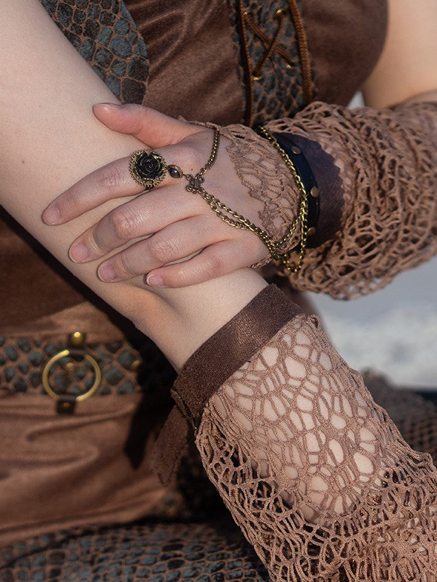 Snake Strampunk PU And Chains Ring Bronze Rose Bracelet Scale With Design