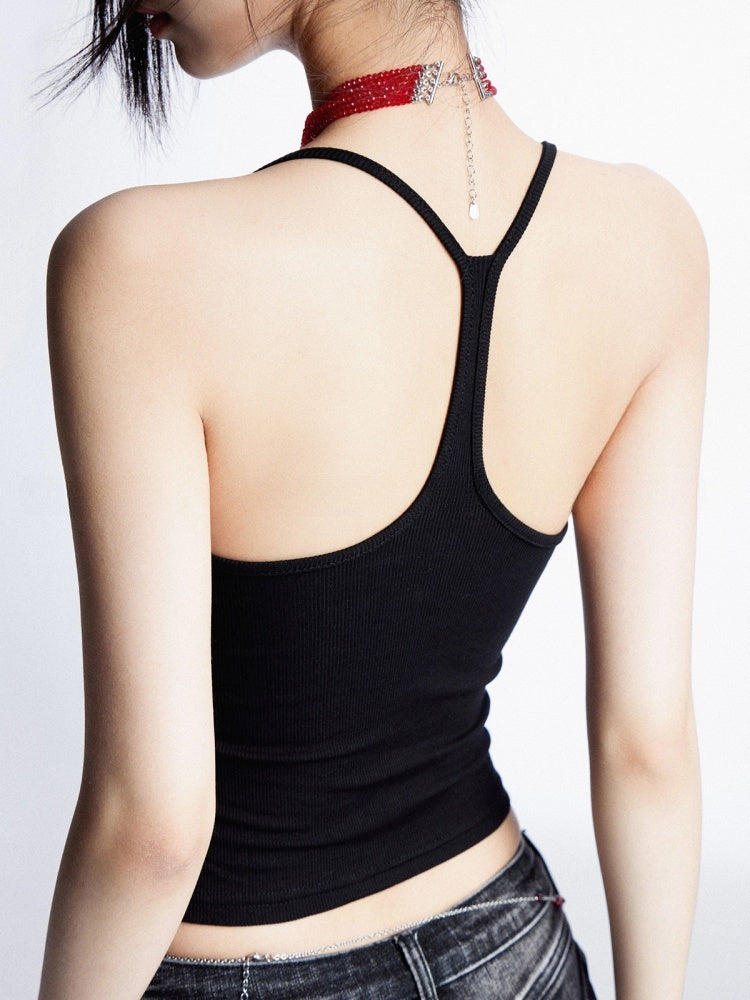 Cami Top Cups Backless Glamorous Black/White Scoop Neckline Padded