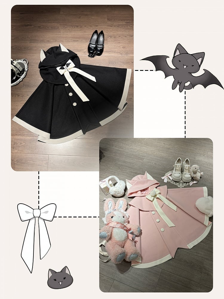 Schwarz-grauer Kapuzenmantel mit Katzenohren-Design