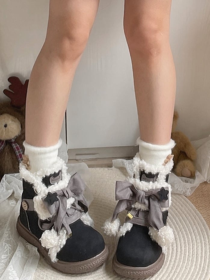 Sole for Accents Black Ankle Lolita Boots Bow 3cm Gray with