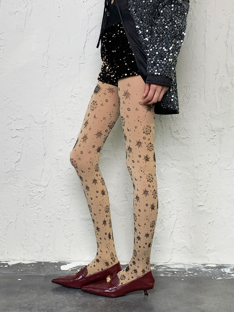 Collants Punk Nude à imprimé tournesol irrégulier