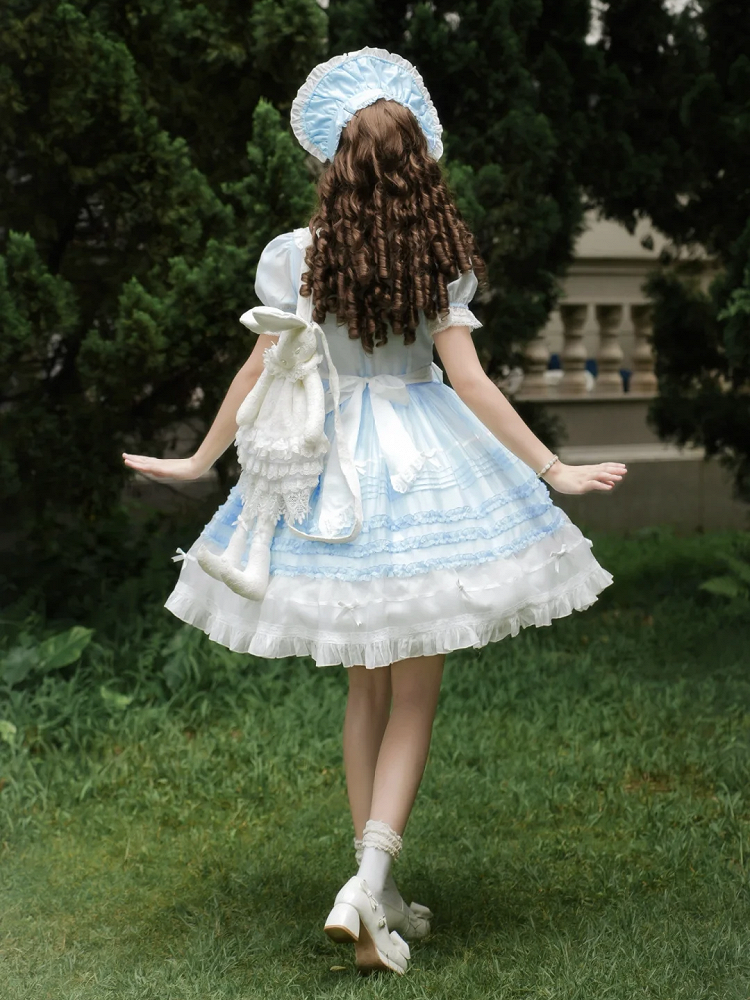 and Peter Collar Lolita Short Blue Pan Dress Sleeves White